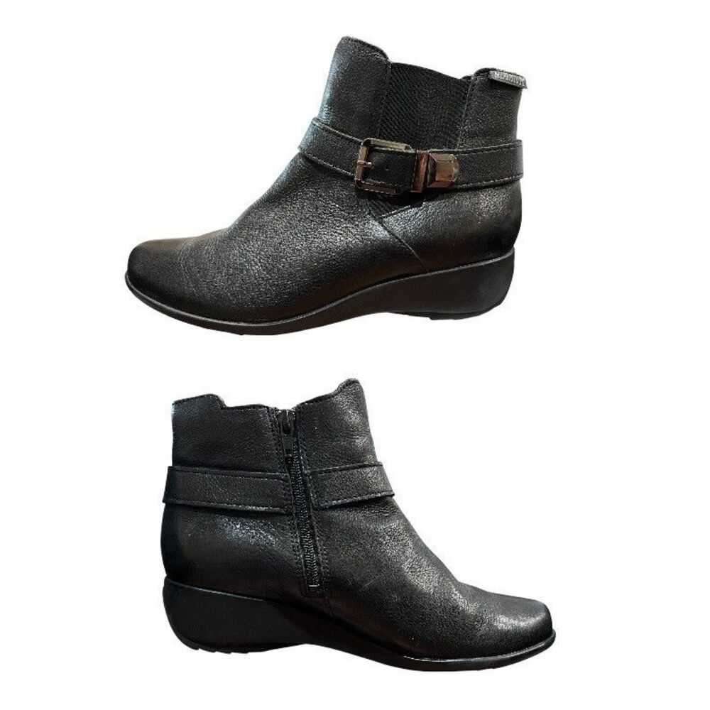 Mephisto Air-Jet Women's Black Leather Wedge Ankle Boots  Size 6  Office Casual - Picture 3 of 8